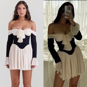 NWOT House of CB Alana Black & Cream Off Shoulder Dress